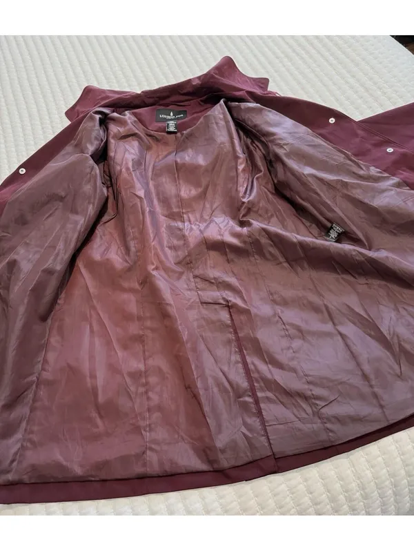 London Fog Burgundy Belted Collared Trench Coat Sz L Large Missing The Hood - Image 10