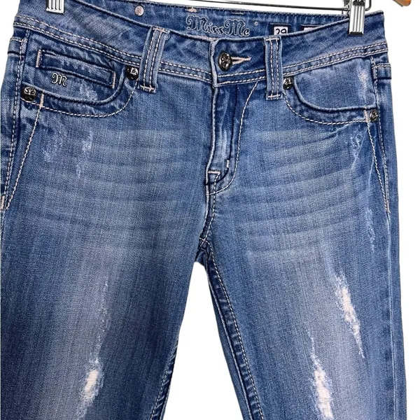 Miss Me Womens Bootcut Low Rise Distressed Jeans 29 Fleur De Lis Jean Y2K - Image 6
