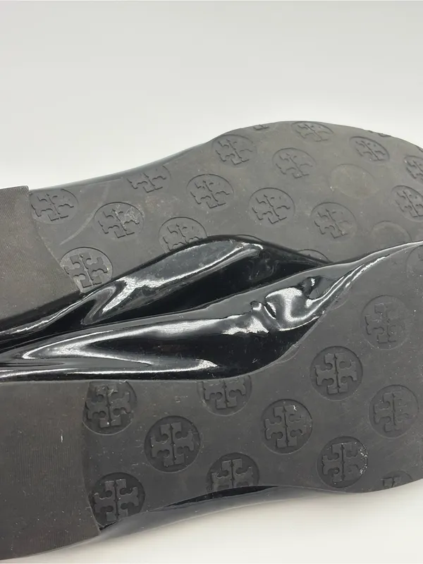 Tory Burch Black Patent‎ Leather Logo Ballet Flats Size 7.5/8 - Image 6