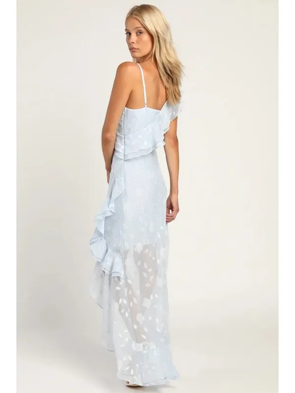 LULUS Forever Be Light Blue Ruffle Rose Print Dress Size Medium NEW NWT - Image 2