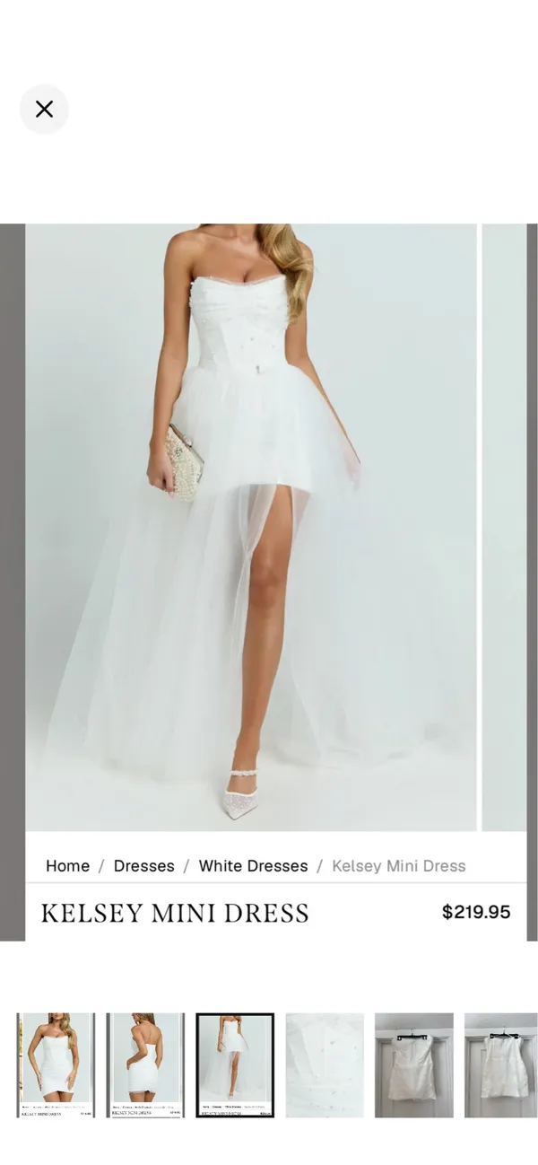 Showpo White Strapless Pearl-Embellished Mini Gown Dress Size 12 L - Image 4