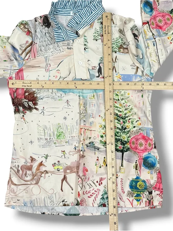 Cherry Betty Christmas Print Ruffle Collar Blouse Cream Pastel Small Cottagecore - Image 11