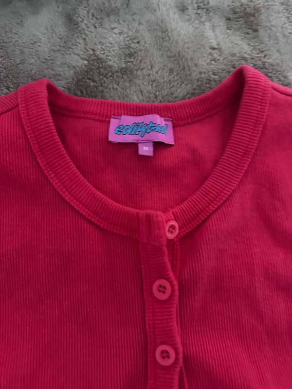 Edikted red “Basel front button up tank” sweater cardigan - Image 6