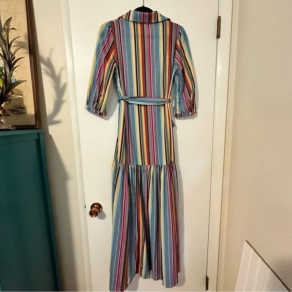 Lulus Marvel Light Blue Multi Striped Maxi Dress Womens Small Tie Waist - Image 5