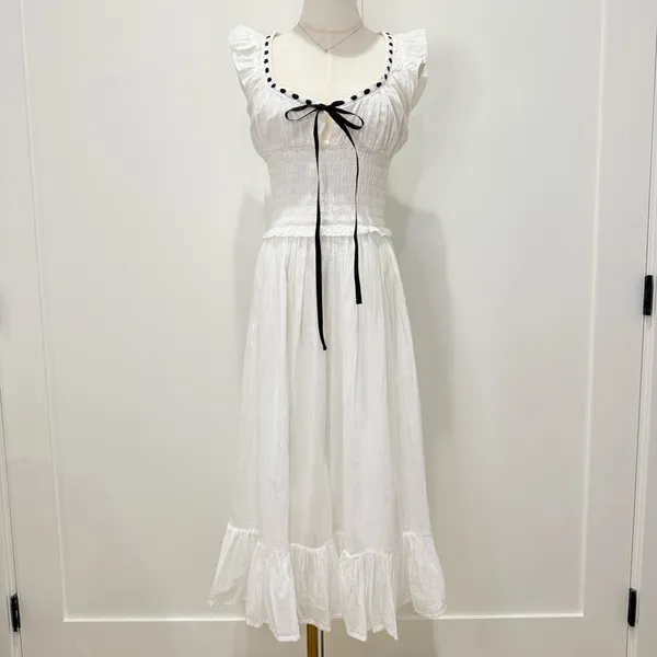 Kimchi Blue Olivia Smocked Midi Dress Small White Ribbon Milkmaid Cottagecore - Image 6