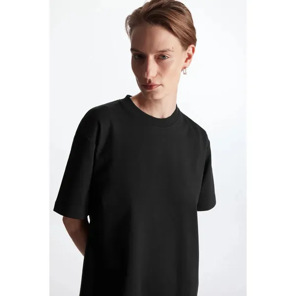 COS Black 100% Cotton Short Sleeve Plain Mock Neck Mini T Shirt Dress Size XS - Image 2
