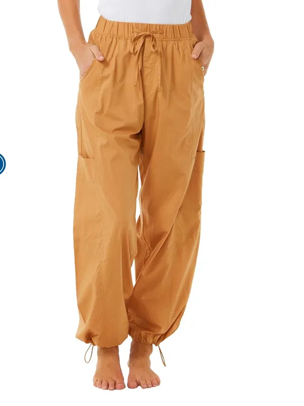 Rip Curl South Bay Cargo Pants Cotton Poplin Drawstring Utility Tan L - Image 3