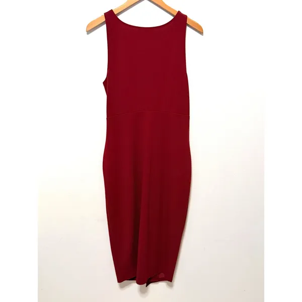 GUESS Sheath Dress Sz L Burgundy Sleeveless Side Knot Draped Professional Office - Image 3