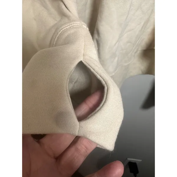 Aerie OFFLINE V-Neck Hoodie Beige‎ Living My Best Life Sleeve Graphic Size M - Image 4