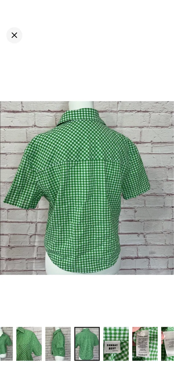 Sunday Best Aritzia Green Gingham Seersucker Button Up Top Size Small. Like New. Vibrant green/white. No stretch. Short sleeve. 20” bust 21” long - Image 6