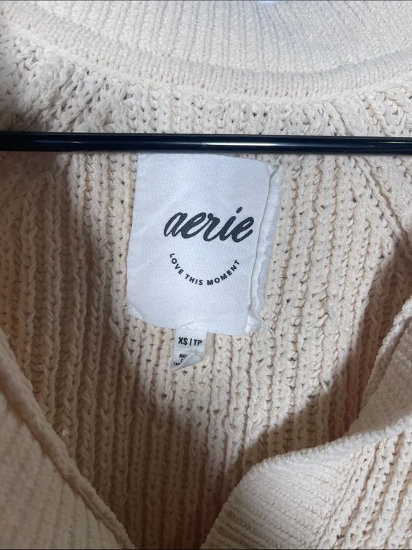 Aerie Womens Sugar Rush Chenille V Neck Sweater Cream Xs - Image 3