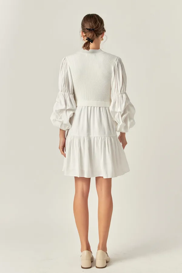 English Factory Mixed Media Puff Sleeve Mini Dress - Image 3