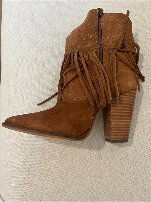 DINGO Crazy Train Fringe Embroidered Snip Toe Cowboy Booties Camel,Size 9.5 NWOT - Image 7