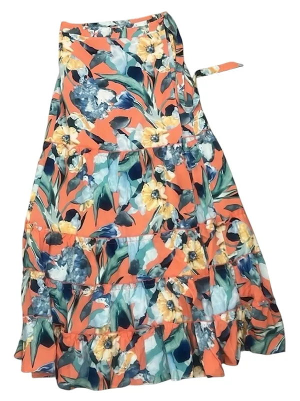 NWT Luxxel Floral Tropical Tiered Maxi Skirt Coral Blue Size Small - Image 4