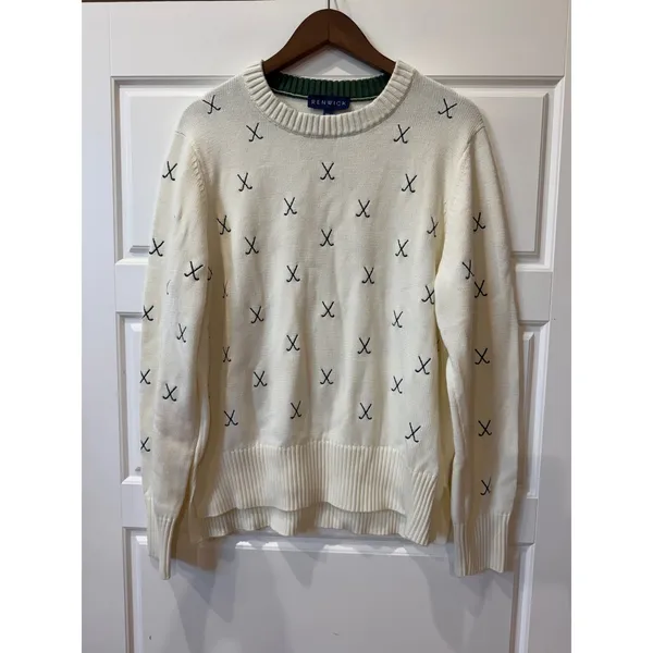 Renwick Ivory Allover Clubs Sweater Golf Embroidered XL New Preppy Country Club - Image 2