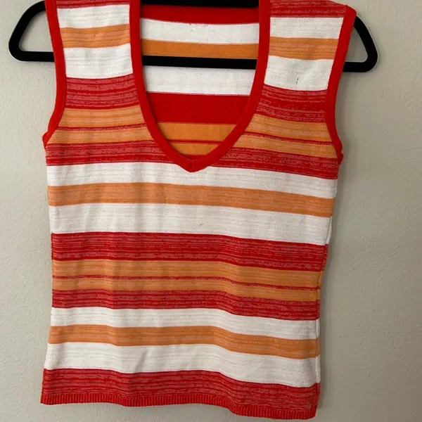 Vintage Striped Red and Orange Women's Top Size L - Image 7