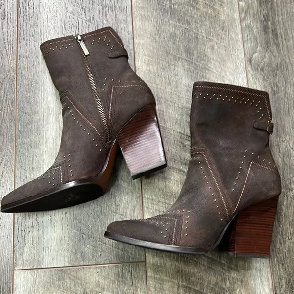 DONALD J. PLINER Vegas Brown Leather Studded Heeled Boots Size 7 - Image 4