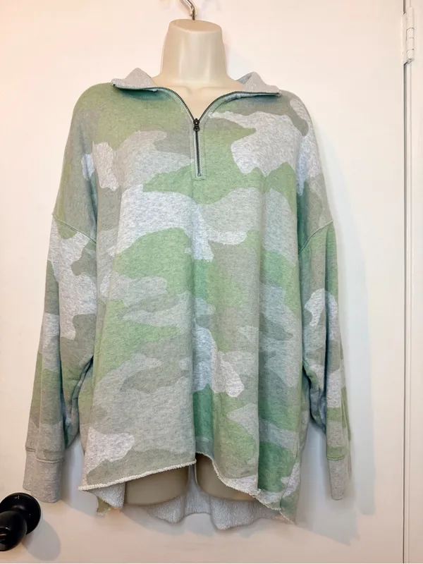 Aerie Large Sage Green Camo Half Zip Pullover Sweatshirt Oversized L - Image 4