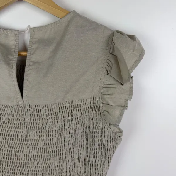 NWT English Factory Smocked Ruffle Sleeve‎ Dress Sz XS Beige Fit & Flare Neutral - Image 3