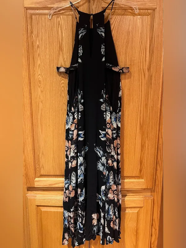 Free People Back To You Side Cut-Out Halter Midi Floral Dress Black Size Medium - Image 7