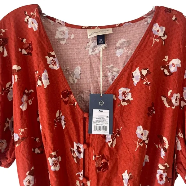 Universal Threads NWT Women's Plus Size‎ XXL Orange Floral Full Button Dress - Image 5