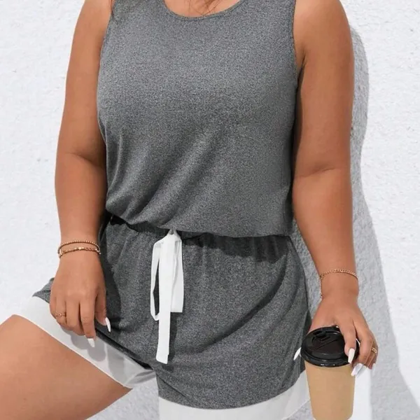 Lune Two Tone Tank Top & Drawstring Waist Shorts - Dark Grey - Size M - Image 2