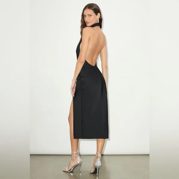 LULU’S Beyond Classy Black Satin Halter Midi Dress - Image 11