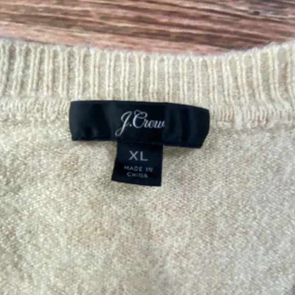 J Crew Sweater Womens XL Tan Merino Wool Alpaca V Neck Long Sleeve Super Soft - Image 3