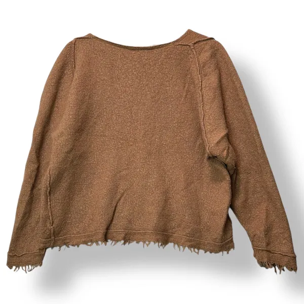 Free People Womens Cropped‎ Boho Wool Blend Knit Sweater S Fringe Hem V Neck - Image 3