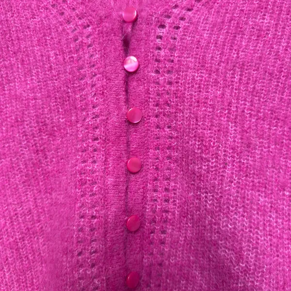 Club Monaco Women Alpaca Cardigan Sweater Small Hot Pink‎ Preppy V-Neck Fuzzy - Image 4
