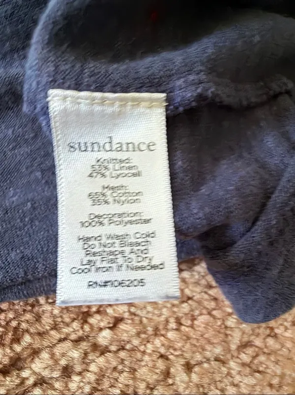 Sundance Embroidered Mesh Boho Tunic Top Size M Blue Balloon Sleeve - Image 5