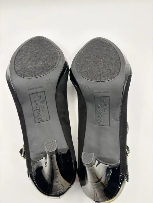 Dexflex Comfort Black Pump Pointed Toe Faux Suede Patent Ankle Strap Heels 8.5 - Image 4