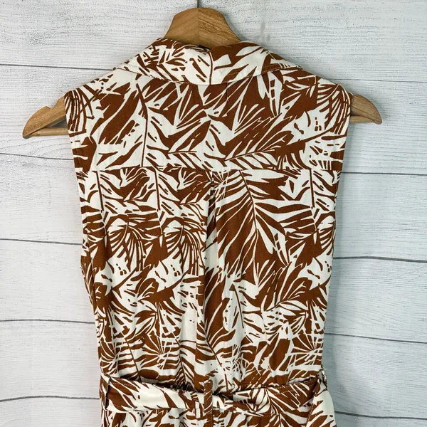 Melloday Womens size Medium Linen Blend Safari Tropical Belted Midi Dress - Image 5