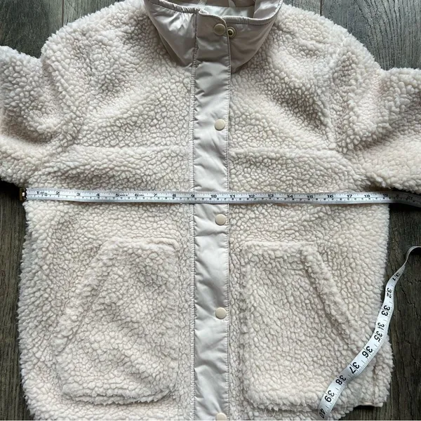 Hollister Cream Sherpa Bomber Jacket Full Zip with Snaps Size XS Off White - Image 7