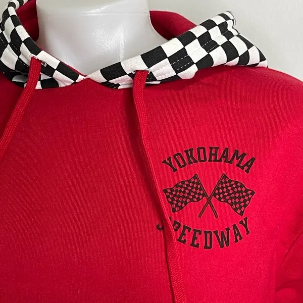 Forever 21 Red Crop Sweatshirt w Black White Checkered Hoodie size S - Image 7