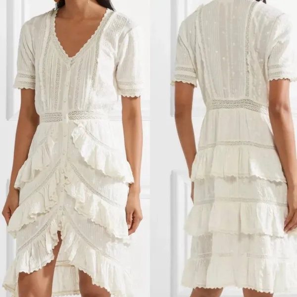 LoveShackFancy Bec Victorian Ruffle Peasant Midi Dress Farmhouse Ivory Size 2 - Image 2