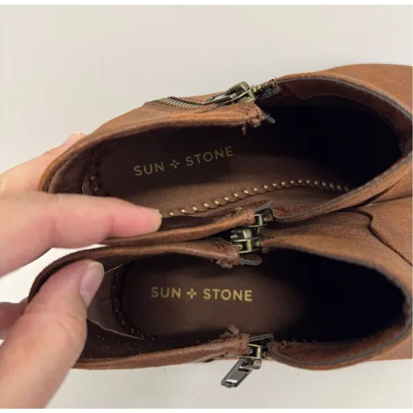 Sun + Stone Boots‎ Womens Brown Double Zip Size 5 Almond Toe Cushioned NEW - Image 6
