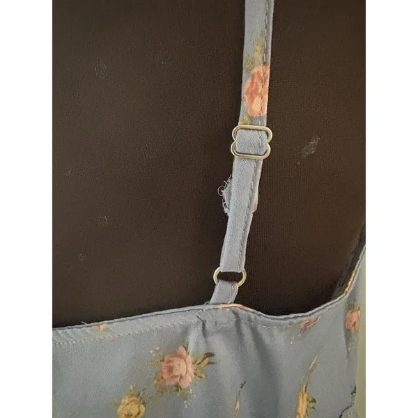 Forever 21 Y2K Babydoll Top Blue Foral Camisole Lace L Cottagecore Coquette Soft Dainty - Image 4