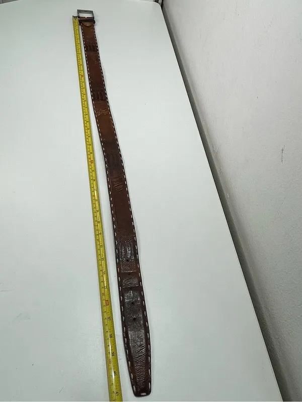 Brown Textured Leather Belt Firenze Made In Italy Brown 40'' Stitched Western - Image 7