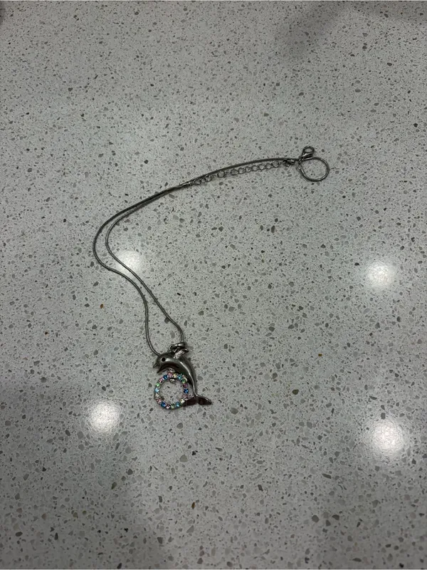 Sea world Silver Dolphin Necklace With Stones EUC - Image 2