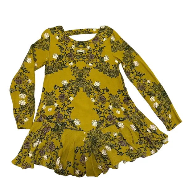 Free People Smooth Talker Tunic Top Womens S Mini Dress‎ Boho Floral Open Back - Image 9