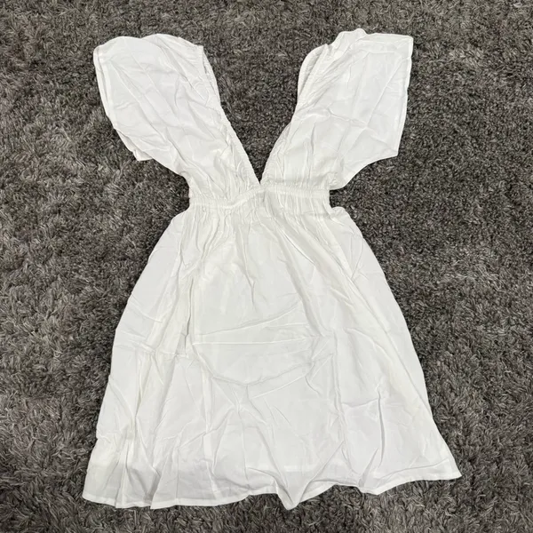 ASOS Design Tall Flutter Sleeve Mini Beach Dress in White, Size 0​​​​ - Image 2