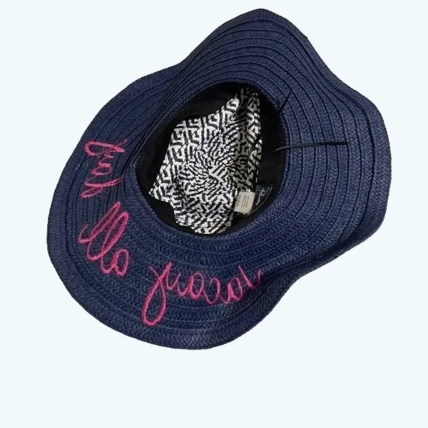 Panama Jack Vacay All Day Navy Straw Beach Hat Pink Embroidered Resort - Image 3