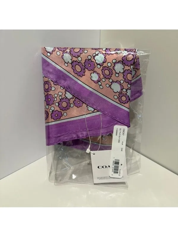 NEW Coach Floral Print Silk Diamond Scarf Purple CBO57 NWT - Image 5
