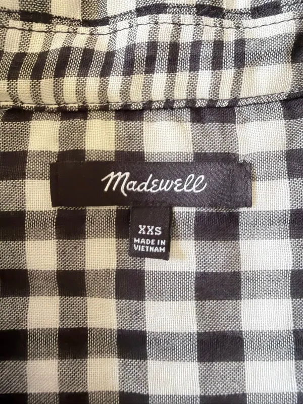 Madewell Black White Plaid Double Layer Oversized Shirt XXS Short Sleeve - Image 3