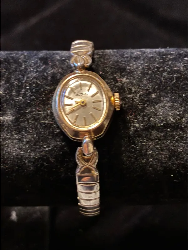 Vintage Acqua by Timex Women's Mechanical Watch Two-Tone Oval Stretch Band WORKS - Image 6