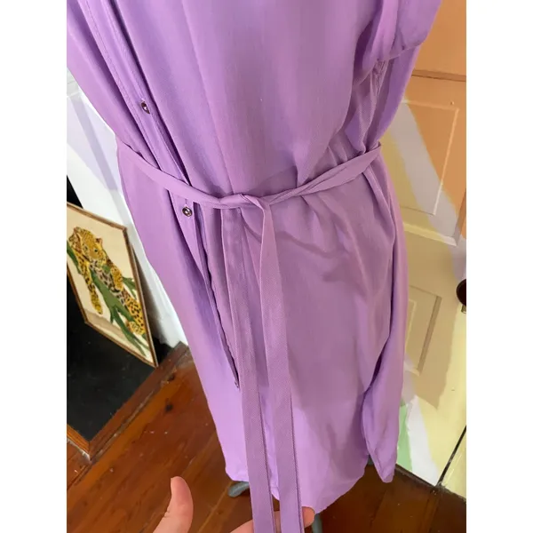 INDAH Lilac Viscose Shirt Dress Belted Midi Resort Boho Size S - Image 5