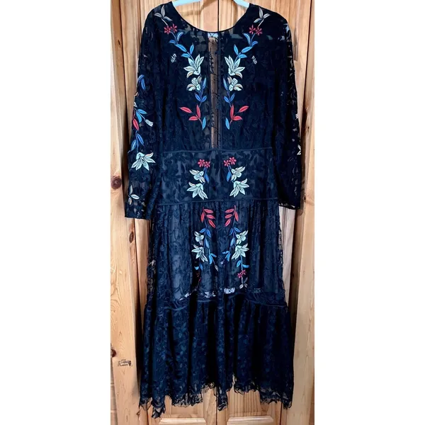 Sachin & Babi Noir Dream Embroidered Lace Trumpet Dress Black Floral Gown 14 - Image 4