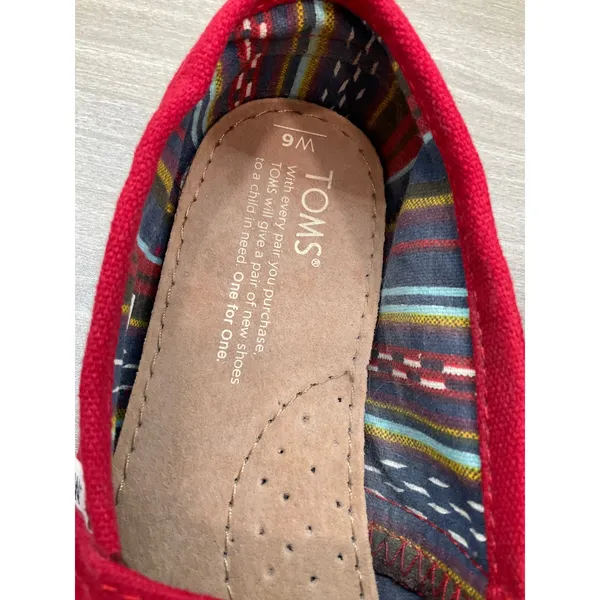 Toms Womens Alpargata Red Canvas Slip On‎ Flats - Image 2
