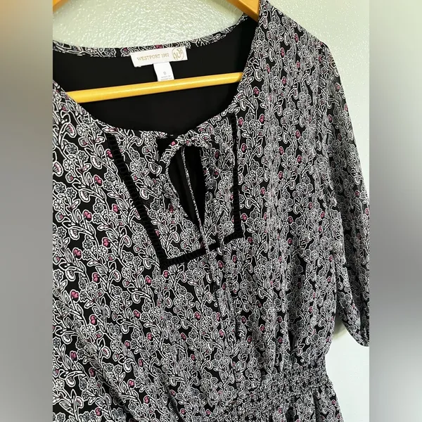 Westport Black and Pink Floral Long Sleeve Dress - Image 3
